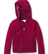 A soft cashmere ensures comfort in a bright magenta hue that little girls will love. From Burberry.