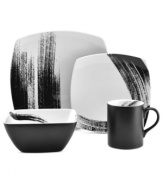 Mikasa inspires artful plating with the striking Brushstroke square place setting. Streaks of paint in strong black stand out on sleek porcelain offering bold, contemporary flair.