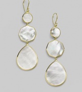 From the Slice Collection. Transparent quartz is infused over luminescent slices of mother-of-pearl in this exquisite drop design. Clear quartz and white mother-of-pearl 18k gold Drop about 3 Width, about 1 Ear wire Imported 