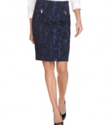 Zippers add edge to this marbleized-printed MICHAEL Michael Kors pencil skirt -- perfect for a stylish workwear look!