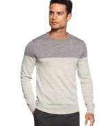 Great looking color block pullover sweater by Calvin Klein. This tonal sweater will look princely with dress slacks.