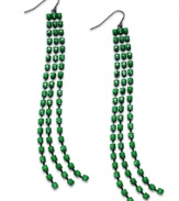 Green with evny. This pair of earrings from Bar III features tiny green accents in a postmodern pattern for a touch of understated elegance. Crafted from black tone mixed metal. Approximate drop: 4 inches.