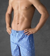 Elastic waist band boxers in a Beach Blue with signature Polo emblems all over.