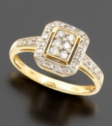 An art deco-inspired diamond ring with brilliant sparkle. Round-cut diamonds are set in 14k gold.