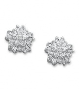 Star light star bright. These dazzling starburst-shaped stud earrings combine round and baguette-cut diamonds (1/5 ct. t.w.) in a sterling silver setting. Approximate diameter: 1/3 inch x 1/5 inch.