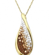 Neutral hues provide chic appeal on Kaleidoscope's dazzling teardrop pendant. Ombre-colored crystals range from clear to brown with Swarovski Elements. Set in 18k gold over sterling silver. Approximate length: 18 inches. Approximate drop: 1-1/8 inches.