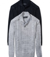 With a stylish mock neck and a cable knit design, this Retrofit sweater will keep you handsomely warm this season.