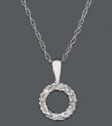 She will look like a mini celebrity every time she steps out in this sparkling pendant. Crafted in 14k white gold, eternity circle-shaped pendant features diamond accents dusting the surface. Approximate length: 15 inches. Approximate drop: 1/2 inch.