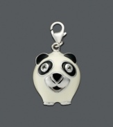 Add a touch of adorable to a necklace or bracelet with this chubby panda. Charm features black and white enamel panda bear. Crafted in sterling silver with cubic zirconia accents. Approximate drop: 1/2 inch.