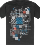 Numbers, shapes and colors add up to give this graphic tee from New World an explosive presence in any guy's wardrobe.