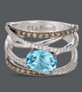 Add an element of intricacy to your look. Le Vian's statement-making crisscross ring combines sparkling strips of round-cut chocolate diamonds (3/8 ct. t.w.) and white diamonds (1/4 ct. t.w.) with a bold, oval-cut blue topaz at center (1-7/8 ct. t.w.). Crafted in 14k white gold.