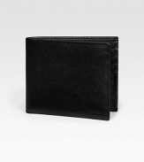 Saffiano leather wallet opens to eight credit card slots and two billfold compartments. Embossed Prada logo detail 4¼W X 3¾H Made in Italy 