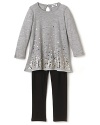 Sparkly sequins dazzle on this cool Splendid set boasting a loose fitting tunic and comfy stretch-right leggings.