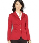 Lustrous signature buttons and Lauren Ralph Lauren's iconic monogram luxuriously accent a trim blazer crafted from smooth stretch sateen.