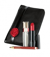 Create your most perfect lip look with this lip essentials collection. Featuring Color Design Lipstick for high potency color, Color Fever Gloss for high lacquered shine and Le Lipstique, all packaged together in a signature cosmetics bag to carry your makeup in style. Available in Blush Pink and Neutral Sweet. Made in USA. 