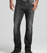 Diesel creates cool grey jeans, featuring straight legs and a low rise for tenacious weekend style.