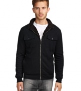 Great as a layer or a light jacket, this Kenneth Cole New York zip up is sherpa lined for extra warmth and comfort.