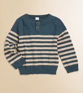 A lightweight, striped Henley knit is the perfect addition to your little man's cool-weather wardrobe.CrewneckLong sleevesButton-frontRibbed cuffs and hemCottonMachine washImported Please note: Number of buttons may vary depending on size ordered. 