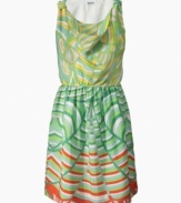 The unique geometric print on this cowl dress from DKNY is funky and fun.