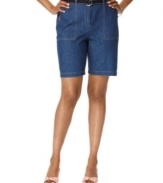 These denim shorts are a springtime essential from Karen Scott, featuring a flat front and belted waist. Tuck in a tee to make an everyday outfit!