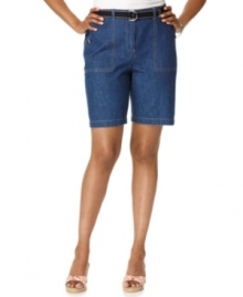 These denim shorts are a springtime essential from Karen Scott, featuring a flat front and belted waist. Tuck in a tee to make an everyday outfit!