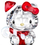 Hello Kitty gets in the spirit of things, dressed in an adorable Santa outfit. Her red dress, bow and candy cane sparkle in faceted Swarovksi crystal, creating an extra-festive holiday collectible.