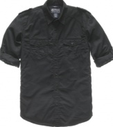 Basics training. This military-style shirt from American Rag will run your casual wardrobes through the paces.