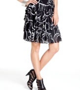 INC's petite skirt makes all the right moves with a glam graphic print and chiffon ruffles!