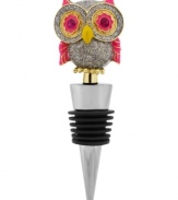 Own the night with this wine stopper from Betsey Johnson. A glittery owl perches atop the metal and rubber wine stopper for a whimsical touch. Item comes packaged in a signature Betsey Johnson Gift Box. Approximate length: 4-1/4 inches.