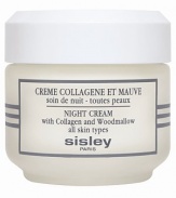 A firming night cream to help prevent the appearance of fine lines and wrinkles. Skin retains a soft, firm and well-toned appearance. Formulated with a high concentration of soluble collagen to prevent skin aging and woodmallow for its softening action. With regular use, this cream helps to: Minimize the appearance of fine lines and wrinkles Store skin's energy and vitality for a youthful look 1.6 oz.