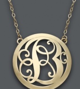 Trend setting style. This popular pendant combines a sweet scrolling design with the letter B. Circular setting and chain crafted in 14k gold. Approximate length: 17 inches. Approximate drop: 1 inch.