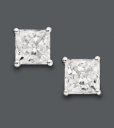 When you're looking to make a statement, Arabella's polished stud earrings add the perfect touch. Crafted in 14k white gold with princess-cut Swarovski zirconias (2-3/4 ct. t.w.). Approximate diameter: 5 mm.