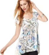 Sweet and sassy, Style&co.'s printed top ups the ante on your casual look with a coating of clear sequins in front!