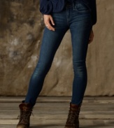 Denim & Supply Ralph Lauren's stretch cotton jeans are sleek and contoured like a legging, but it follows in the footsteps of your favorite denim styles with whiskering and fading at the points of wear for a chic, worn-in look.