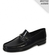 Bruno Magli's handsewn black nappa moccasin with combination leather/rubber sole and signature bit.