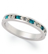 Traditions beautiful stacking ring is perfect when paired with other slim rings, but makes a pretty sparkling statement all its own. Crafted in sterling silver, a thin band features round-cut light blue and clear crystals with Swarovski elements. Size 5-10.