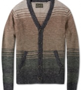 Snuggle up in stylish stripes this winter with this handsome wool blend cardigan by Lucky Brand Jeans.