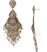 Delicate and dramatic. Michael Ases' beaded chandelier earrings are fabulously festive, at their best paired with a bold lip and glamourous attitude.