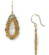 Balance the delicate with the dramatic. With faceted stones and intricate beads, Miguel Ases' teardrop earrings are a striking choice.