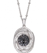 Swirling sophistication. Wrapped in Love's™ sterling silver necklace and pendant are adorned with single- and full-cut white diamonds (1/2 ct. t.w.) and black diamonds (1/2 ct. t.w.) for a look that's visually stunning. Approximate length: 18 inches. Approximate drop: 2 inches.