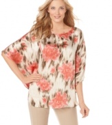 Go floral in this chic top from J Jones New York, featuring a blousy fit and flattering batwing sleeves! Pair it with skinny pants and flats to complete the look.