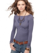 This allover striped Free People top features chevron stripes under the bust for a waist cinching effect!