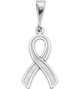 Increase awareness and support the fight against breast cancer. This petite ribbon charm is the perfect reminder in 14k white gold. Chain not included. Approximate length: 1-1/5 inches. Approximate width: 1/2 inch.