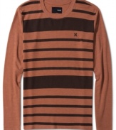 This knit thermal shirt by Hurley has a cool contrast striped and solid design. Great for layering under your ski and snowboarding gear.