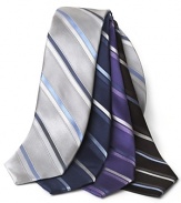 A handsome striped tie in matte silk for understated appeal.