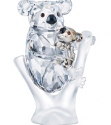 Give animal lovers and figurine collectors an irresistible bear hug. Mom and baby koala bears cuddle in radiant Swarovski crystal. Both have expressive jet crystal eyes and nose; cub features golden teak crystal fur.