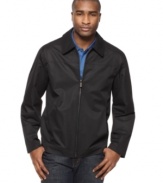 Nail your off-duty look with this cool lightweight jacket from Perry Ellis.