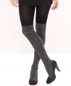 Get the best of both worlds with these opaque tights from Hot Sox that feature built-in patterned knee highs. They'll add instant allure to your work or weekend attire.