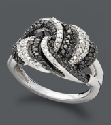 A not-so-subtle knot stands out in contrasting sparkle. Wrapped in Love(tm) zebra-inspired knot ring features alternating rows of round-cut white diamonds (5/8 ct. t.w.) and black diamonds (1/10 ct. t.w.). Set in sterling silver. Size 7.