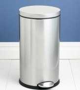 With its well-rounded design, this trash can complements the clean, modern lines of kitchens both big and small. The narrow shape is ideal for tight spaces, while advanced lidshox(tm) technology uses air suspension shocks to control the lid for a slow, quiet close. 10-year warranty.